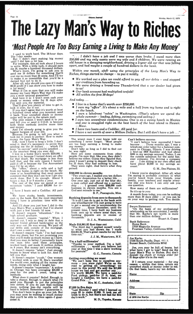 600f6b3206f44f52c6cc26f9_lazy_mane28099s_way_to_riches_ad_by_joe_karbo_c2bb_swipe_file_archive_c2bb_marketing_copywriting_examples-e1593464103395.png